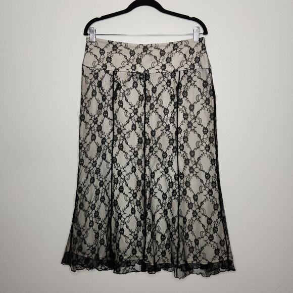 y2k Worthington Midi SKirt White Black Lace Shirt Fairy Whimsy Goth Emo Office - Picture 1 of 5